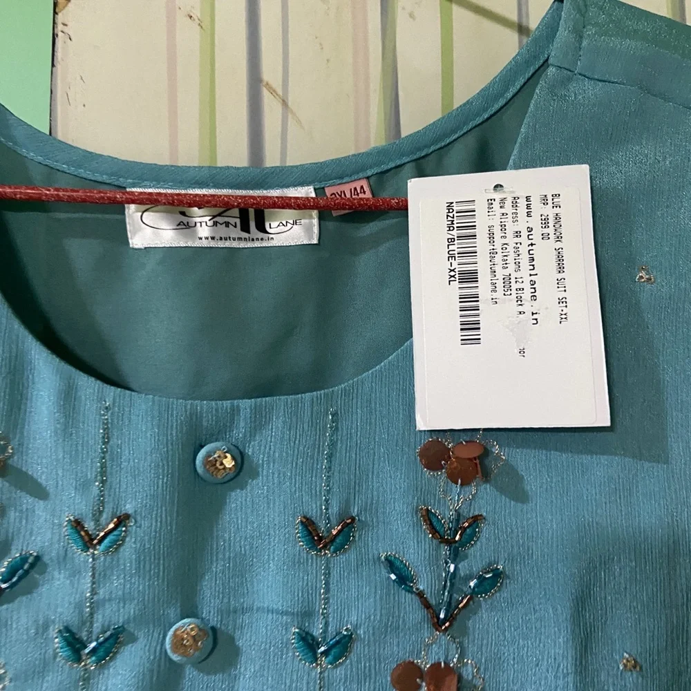 Autumn lane full kurta set ! With flare pants Duptta and hand work - Picture 5 of 13